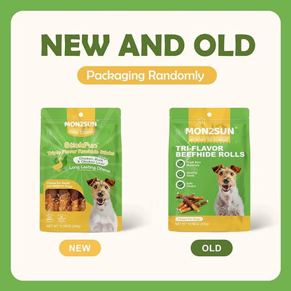 MON2SUN Dog Treats, Triple Flavor 5 Inch Chicken Liver Duck and Chicken Wrapped Rawhide Snacks for Small and Medium Dogs, 10.58 Oz (15 Count-Pack of 1)