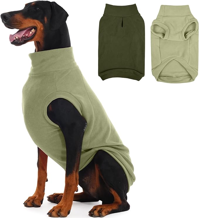 IECOii 2 Pack 5XL Dog Fleece Sweaters Stretchy Sweatshirts Warm & Cozy Coat for Large Breeds,Indoor Outdoor,Warm Vest with Leash Hole, Machine Washable (Size 5XL, Light Green & Army Green)