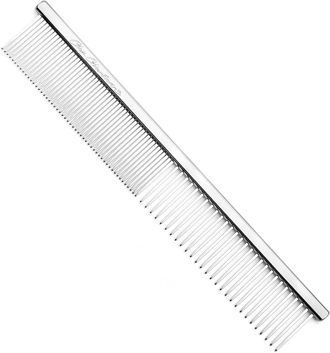 Chris Christensen 5in Face and Feet Fine/Coarse Butter Comb, Groom Like a Professional, Rounded Corners Prevent Friction and Breakage, Solid Brass Spin with Steel Teeth, Chrome Finish