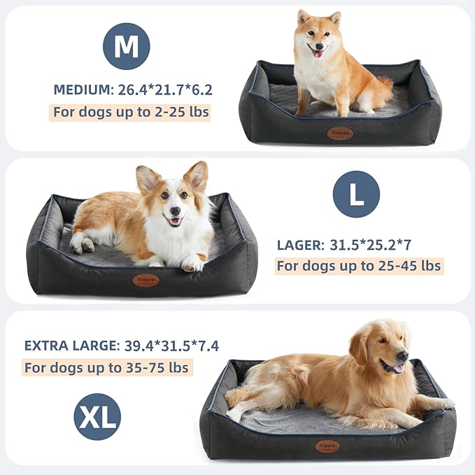 Tidore Orthopedic Dog Beds for Medium Dogs, Durable Egg Crate Foam Sofa Dog Bed wit Washable Removable Cover,Waterproof Lining,Pet Bed for Large Dogs (Dark Grey, 39.4" L x 31.5" W x 7.4" Th)