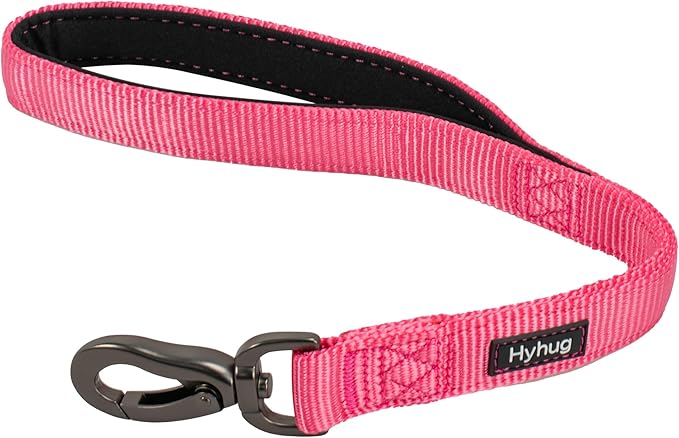 Hyhug Pets Premium Durable Nylon Short Leash with Comfort Padded Neoprene Lined Handle for Medium Large Giant Dogs Daily Walking and Professional Training Lead. (18 Inches, Candy Pink)