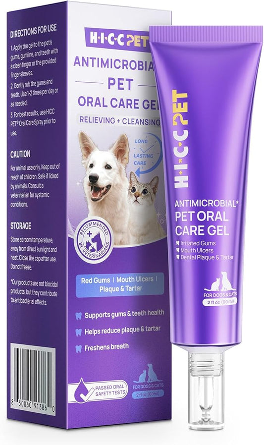 HICC PET Teeth Cleaning Gel for Dogs and Cats, Vet-Recommended Dog Dental Care Toothpaste Alternative for Breath Freshener, Prevent Infection, Plaque & Tartar Remover, Support Gum Health, 2 Fl Oz