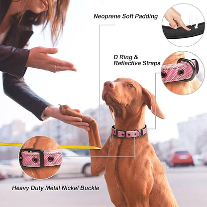 PetiFine Neoprene Padded Dog Collar, Heavy Duty Comfort Dog Collar with Durable Metal Buckle, Reflective Adjustable Belt Buckle Dog Collars for Small Medium Large Dogs(14.5''-19'', Pink)