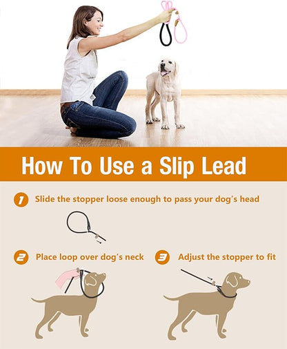 lynxking 6 FT Dog Leash Slip Lead 2 Pack Strong Heavy Duty Braided Dog Training Leash No Pull Training Lead Leashes for Medium Large and Small Dogs