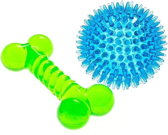 Spiky Ball and Bone for Small Dogs - Puppy Teething Toys Bone Dog Toy Set for Smart Newborn Pet - Doggy Interactive Chew Mini Dental