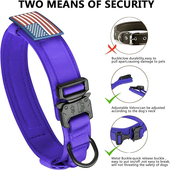 DAGANXI Tactical Dog Collar, Adjustable Military Training Nylon Dog Collar with Control Handle and Heavy Metal Buckle for Medium and Large Dogs, with Patches and Airtags Case (Purple, M)