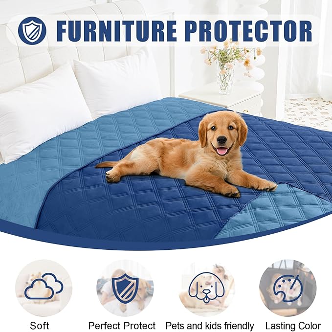 Smiry Waterproof Dog Bed Cover Blanket 40x80, Soft Reversible Pet Blanket, Washable Leakproof Cats Dogs Couch Cover for Sofa, Couch, Furniture, Lattice, Navy/Blue