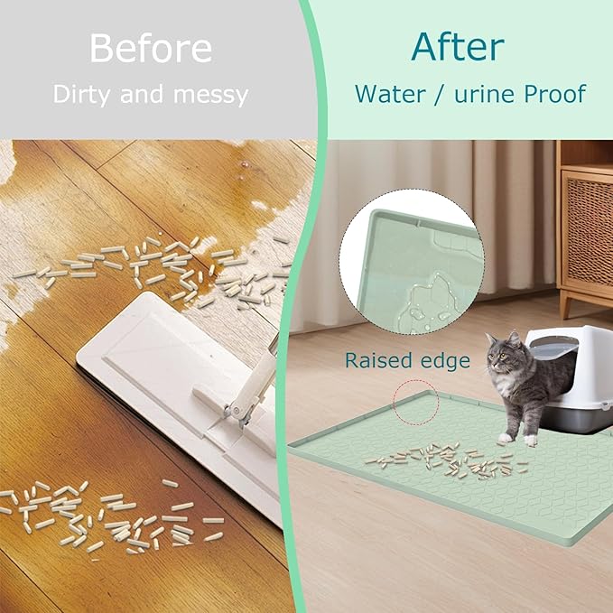 Jacooxi Cat Litter Mat, Silicone Large Cat Litter Trapping Mat for Litter Box - 31x22 in, Waterproof & Non-Slip, Durable & Easy Clean, Green