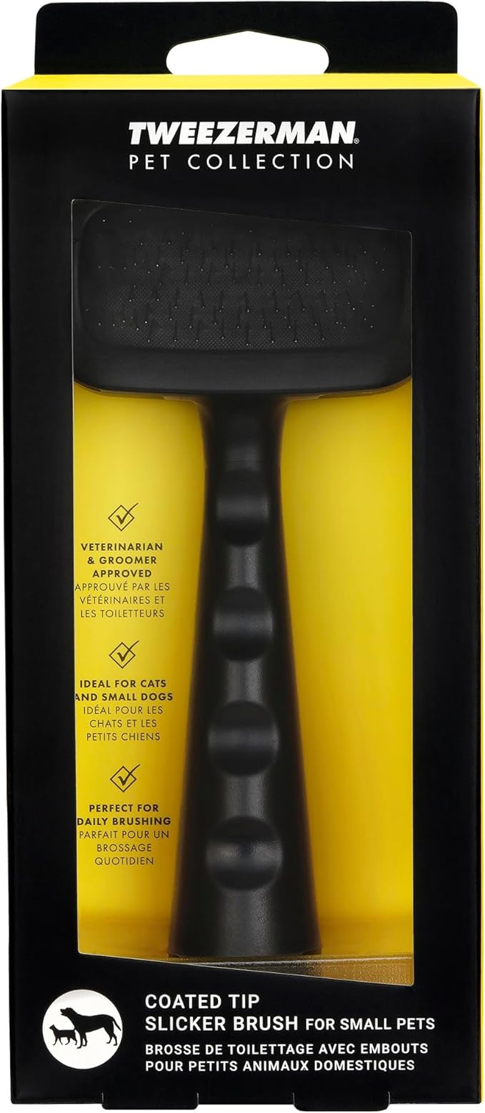 Tweezerman Dog and Cat Slicker Brush for Pets, Grooming Brush with Coated Bristles to Prevent Scratching and Ergonomic Handle