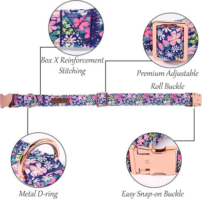 Lionet Paws Floral Dog Collar with Sailor Bow, Spring Wildflowers Daisy Fleabane Dog Collar Bow Tie for Puppies, XS, Neck 8-12 inches