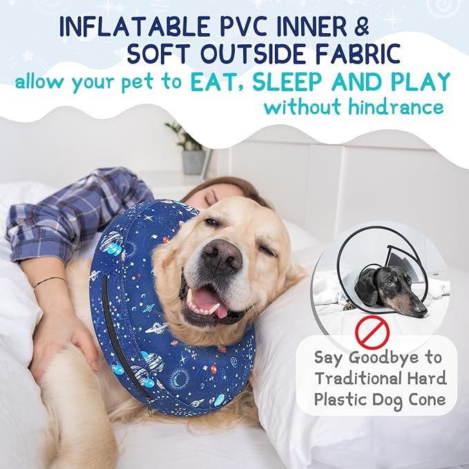 Supet Inflatable Dog Cone Collar Alternative After Surgery, Doggie Neck Donut Collar Recovery ECollar for Post Surgery, Soft Dog Cone for Small Medium Puppies Cats