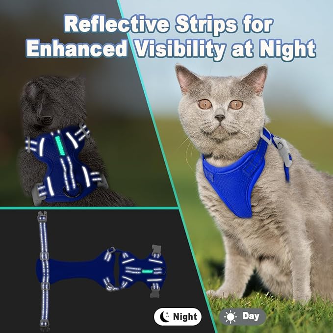 Cat Harness and Leash Set Escape Proof for Kitten Walking, Soft Adjustable Top Handle Vest Harnesses for Cats, Easy Control Breathable Reflective Small Medium Large, Sapphire Blue,XS