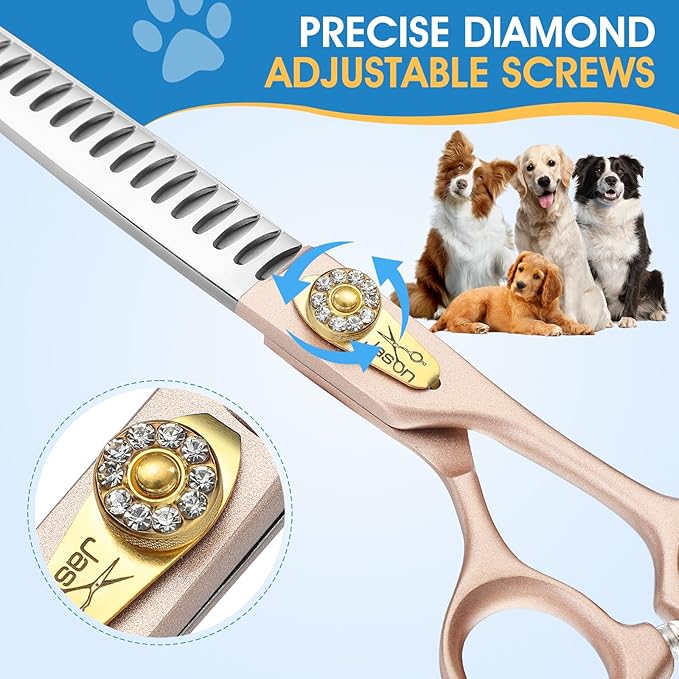 JASON 7.5" Dog Grooming Scissors - Professional Chunker Thinning Shear with with 24 Fishbone Teeth Japanese 440C Stainless Steel Hair Scissor with Diamond Screw for Dogs, Cats and Other Pets Christmas