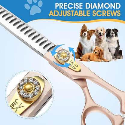 JASON 7.5" Dog Grooming Scissors - Professional Chunker Thinning Shear with with 24 Fishbone Teeth Japanese 440C Stainless Steel Hair Scissor with Diamond Screw for Dogs, Cats and Other Pets Christmas