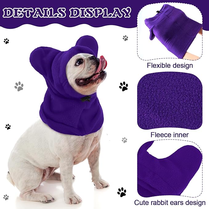Clysee Winter Dog Hats Quiet Ears for Dogs Ear Muffs Pet Neck Warmer Scarf Hoodie Noise Protection Cover Beanie Head Wrap Costume for Pet Dog Cats(Purple,XL)