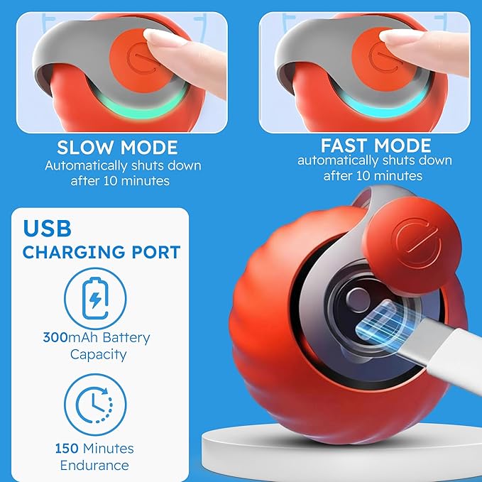 HS VALUES Turbo Tail 3.0 Cat Toy (2-Pack) – 2025 Smart Interactive Cat Toy Ball, Speedy Motion-Activated Toy for Indoor Cats, Rechargeable & Durable Design (Orange & Blue)