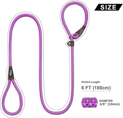 Fida Durable Slip Lead Dog Leash, 6 FT x 3/8" Heavy Duty Comfortable Strong Rope Slip Lead for Small Dogs and Puppies, No Pull Pet Training Leash with Highly Reflective(3/8", Purple)