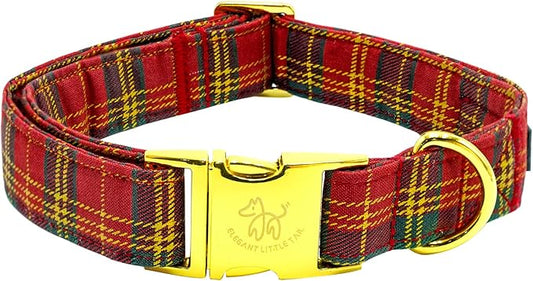 Elegant little tail Dog Collar, Christmas Red Plaid Pet Collar Cute Dog Collars Male or Female Pet Gift Adjustable Dog Collar for Medium Dogs