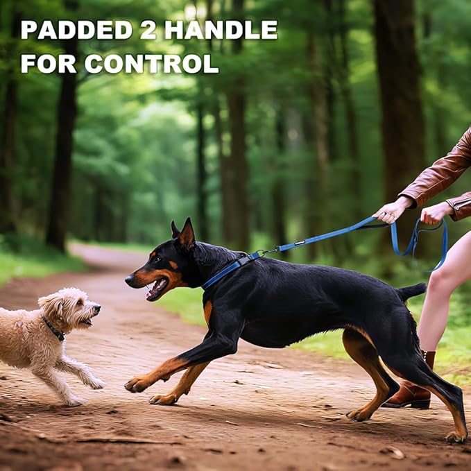 Heavy Duty Double Handle Dog Leash 6 ft Long for Total Control, Padded 2 Handle, Reflective Training Lead for Medium Large Dogs (Navy Blue, 6 FT)