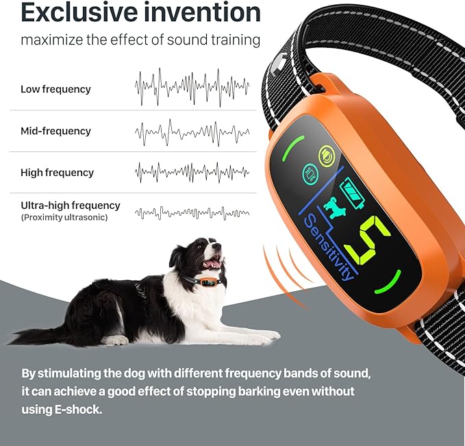 FAFAFROG Dog Bark Collar for Large Medium Small Dogs, Rechargeable Smart Bark Collar, Anti Barking Training Collar with 5 Adjustable Sensitivity Beep Vibration (Orange)