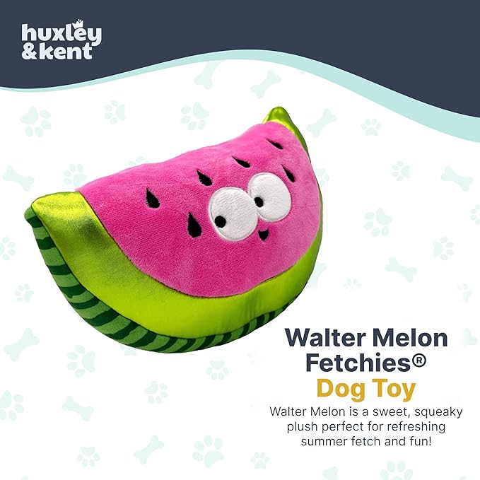 Huxley & Kent Funny Dog Toy w/Squeaker – Power Plush Squeaky Dog Toys for Small, Medium & Large Dogs – Soft Stuffed Animal for Indoor Play & Fetch - Fetchies® Walter Melon, Small