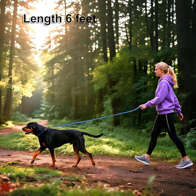 Heavy Duty Double Handle Dog Leash 6 ft Long for Total Control, Padded 2 Handle, Reflective Training Lead for Medium Large Dogs (Navy Blue, 6 FT)