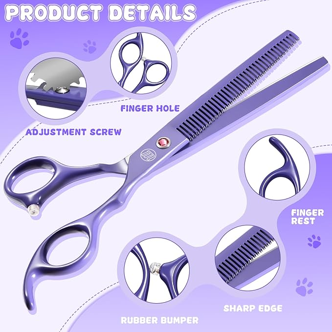 Professional Dog Scissors Set - 7 Inch/8 Inch Curved Chunkers & Thinning Shears with Grooming Comb