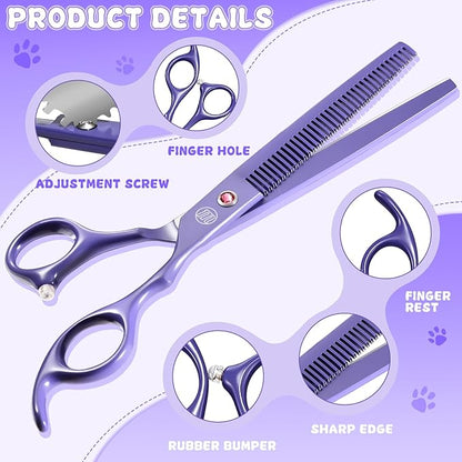 Professional Dog Scissors Set - 7 Inch/8 Inch Curved Chunkers & Thinning Shears with Grooming Comb