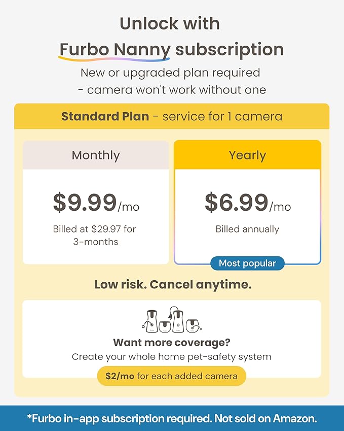 Furbo 360° Dog Camera + Mini [New Subscription Required at Setup] 2-Camera Bundle Nanny Pro Subscription: Dog Safety & Home Security Alerts, Pet Camera with Speaker, Phone App & Night Vision