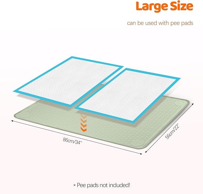 Pee Pads for Dogs, 34" x 22" Extra Large Reusable Silicone Mat, Washable Puppy Training Pads for Potty Training, Non-Slip, Leak-Proof, Indoor Floor Protection (Green)