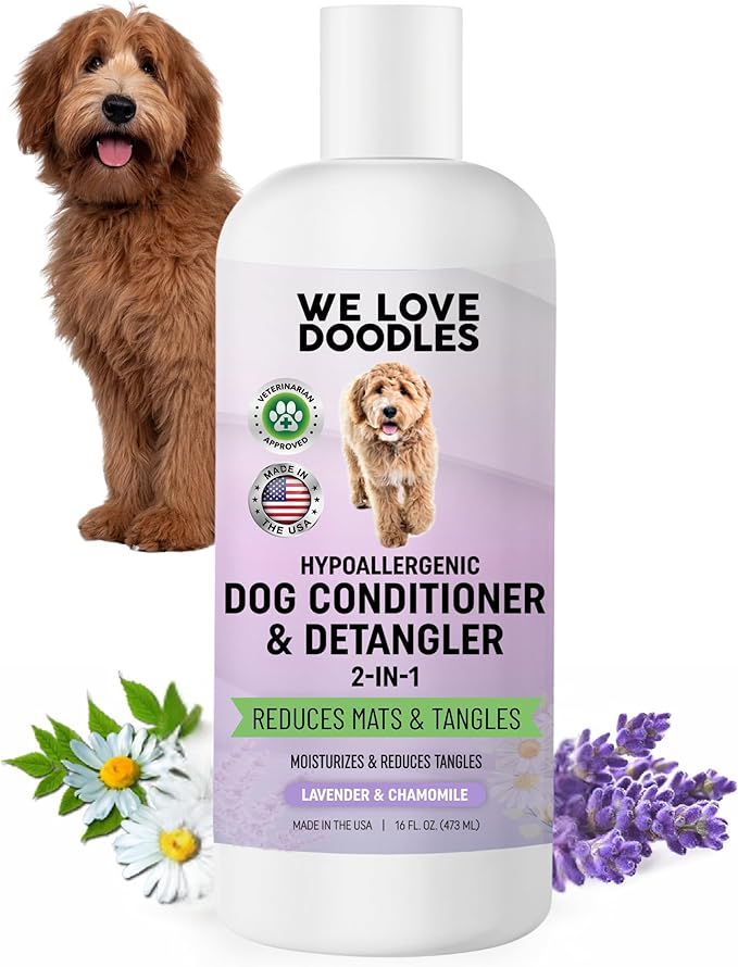 We Love Doodles Dog Conditioner & Detangler, 2-in-1 Conditioner for Allergies & Itching, Dog Lotion for Dry Itchy Skin, for Poodles, Doodles, & Goldendoodles, 16oz