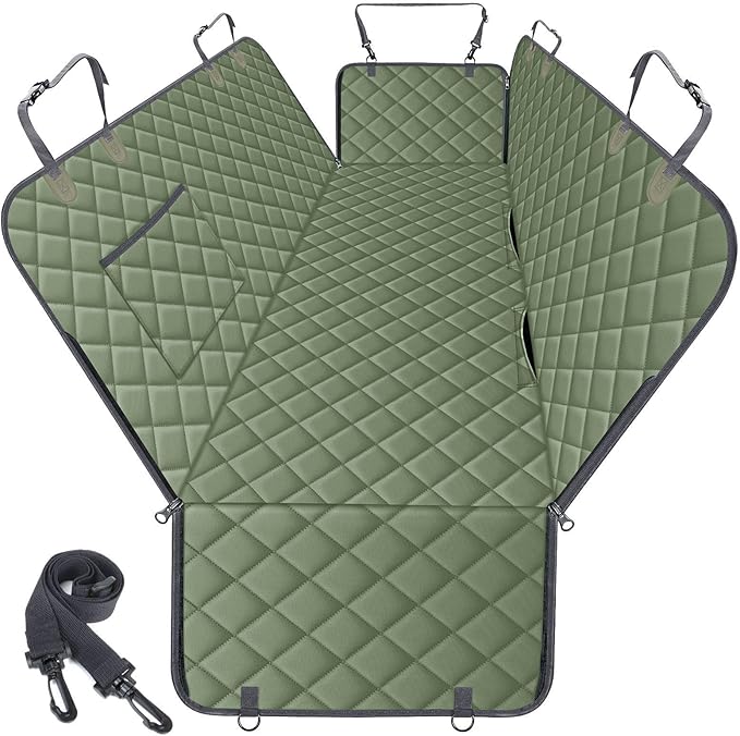 NECKORY Waterproof Dog Car Seat Cover for Back Seat - Durable, Scratch Proof Pet Hammock with Nonslip Design & Storage Pockets, Fits Cars, SUVs, Trucks- S, Green