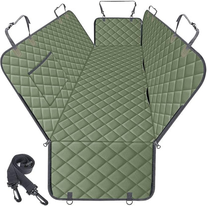 NECKORY Waterproof Dog Car Seat Cover for Back Seat - Durable, Scratch Proof Pet Hammock with Nonslip Design & Storage Pockets, Fits Cars, SUVs, Trucks- S, Green