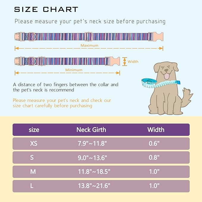 Faygarsle Colorful Striped Pattern Dog Collar for Small Medium Large Dogs Cute Puppy Collars for Female Dogs for Summer Spring Wedding Necklace Girl Dog Collar S