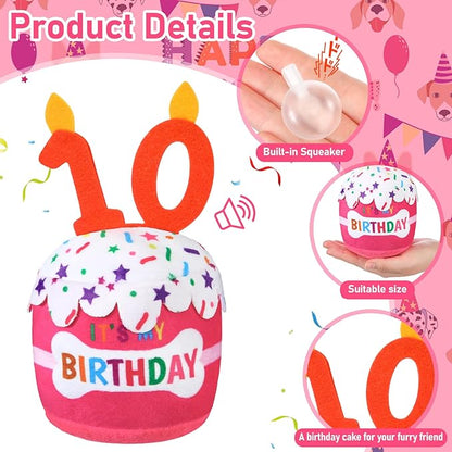 Dog Birthday Cake Toy Accessories for Girl Boy Gifts, Squeaky Plush Toy for Dog Birthday Party Decor Favor for Large, Medium and Small Dogs(10th,Pink)