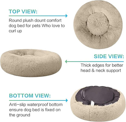 SAVFOX Plush Calming Dog Beds, Donut Dog Bed for Small Dogs, Medium, Large & X-Large, Comfy Cuddler Dog Bed and Cat Bed in Faux Fur, Washable Dog Bed, Multiple Sizes XS-XXL