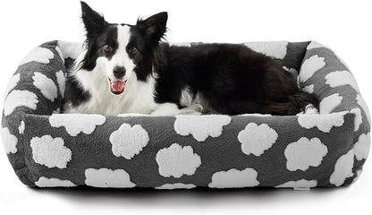 JOEJOY Cute Dog Bed Medium Size Dog, Rectangle Soft Furry Dog Beds for Large Medium Dogs, Washable Orthopedic Pet Bed with Removable Zipper Cover, Grey