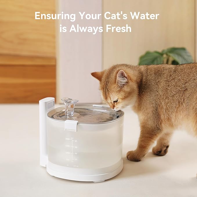 Cheerble Pumpless Cat Water Elfin Fountain, Wireless Pet Fountain Battery Operated, 2L/67oz E1+ Automatic Water Dispenser Cats & Dogs MagDrive™ Technology Stainless Steel Tray, 8 Filters