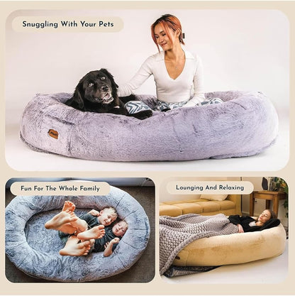 Plufl, The Original Human Dog Bed for Adults, Kids, and Pets. As Seen on Shark Tank. Comfy Plush Large Bean Bag with Memory Foam, Machine Washable, and Durable. Perfect nap and Floor Bed - Arctic Grey
