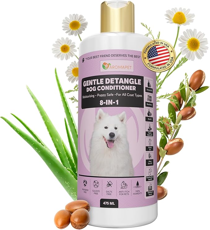Gentle Detangle Dog Conditioner – 8-in-1 Leave-in Moisturizing Formula | Puppy Safe | Detangles & Softens Fur | 475 ml | for All Coat Types