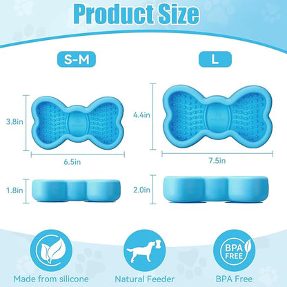 Lick Mat for Dogs, Animire Anti-Spilled Bow Tie Lick Bowls for Anxiety Relief, Silicone Slow Feeder Licking Pad with Suction Cups, Freezeable Dog Enrichment Toy for Boredom(Light Blue,S)