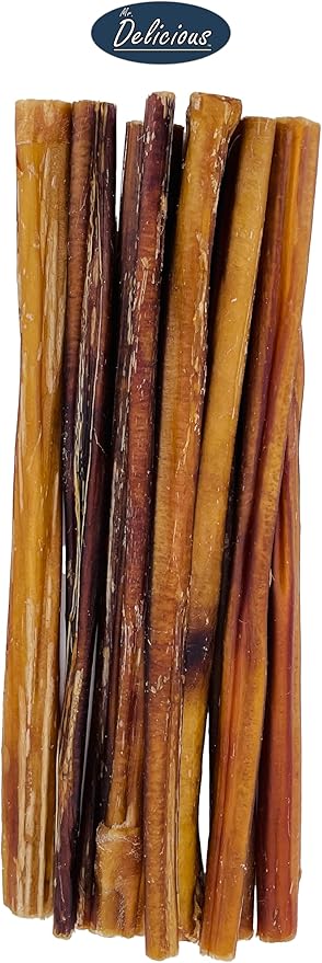 Mr. Delicious Bully Sticks for Dogs, 10 Count, 12 Inch Medium, Consistent Thickness, All Natural, Grass Fed, Rawhide-Free, Single Ingredient, Long Lasting Dog Chews