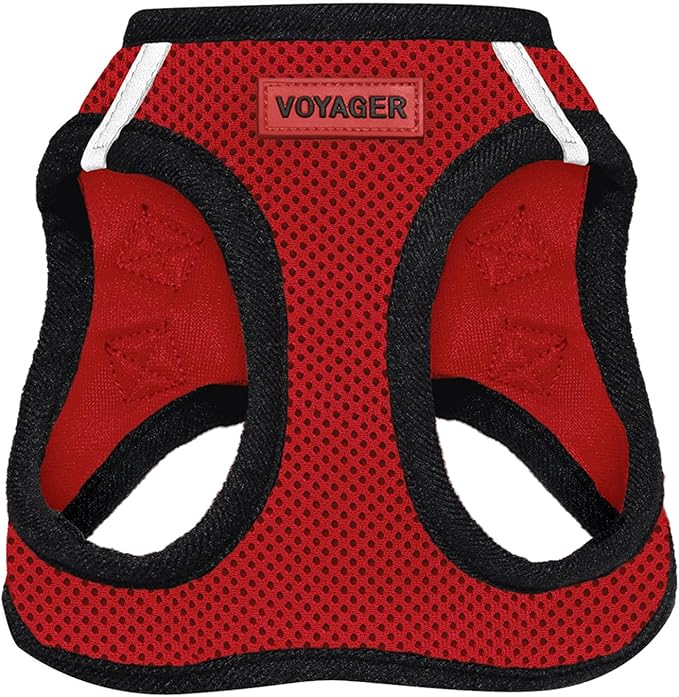 Best Pet Supplies Voyager Step-in Air Harness - All Weather Mesh, Reflective, No Pull Harness for Dogs, Cats - Secure with Hook & Loop Fastener, Buckle, Double D-Rings - Red/Black Trim, M