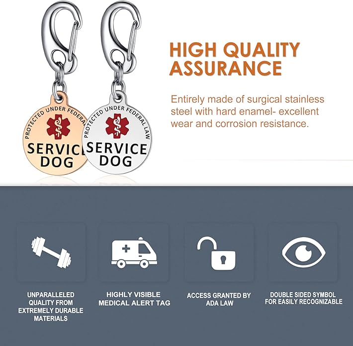 Leash King Service Dog Tag/ESA Animal Tag - Double Sided with Federal Protection & Red Medical Alert Symbol| Easily Attach to Collar, Harness, Vest | Service Dog Identification Tag