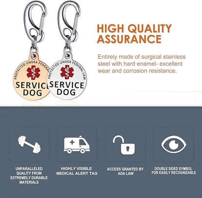 Leash King Service Dog Tag/ESA Animal Tag - Double Sided with Federal Protection & Red Medical Alert Symbol| Easily Attach to Collar, Harness, Vest | Service Dog Identification Tag