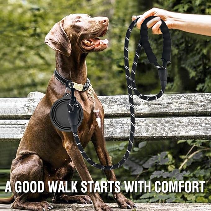 COOYOO 2 Pack Dog Leash 6 FT Heavy Duty - Comfortable Padded Handle - Reflective Dog Leash for Medium Large Dogs with Collapsible Pet Bowl