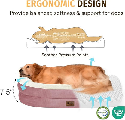 Orthopedic Waterproof Large Dog Bed: Memory Foam Washable Dog Bed with Bolsters - XL Removable Washable Cover for Medium Large Sized Pet - Non-Slip Bottom - Pink
