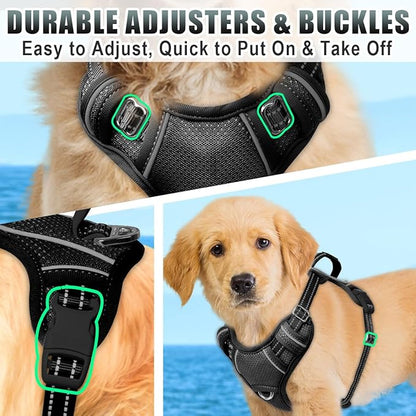 BARKBAY No Pull Dog Harness Large Reflective Dog Harness with Front Clip and Easy Control Handle for Walking Training Running with ID tag Pocket(Black,S)