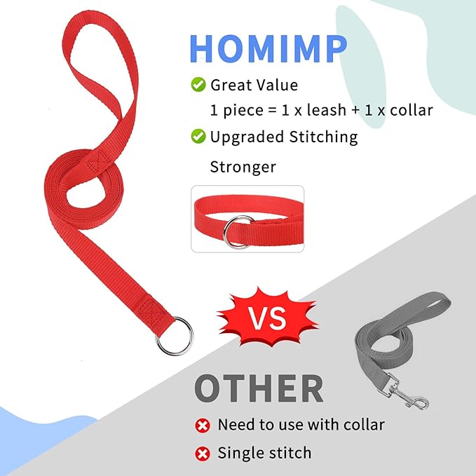 HOMIMP Slip Lead Dog Leash 6 FT- 48 PCS Bulk Colors Kennel Control Leashes for Small Medium Large Dogs Puppy Animal Rescue, Grooming - Heavy Duty Strong Nylon 6 Foot Long for Shelter, Vet, Training