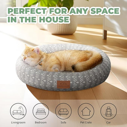 Zerbuger Cat Bed, 20In Dog Beds for Small Dogs, Calming Cat & Dog Beds for Indoor Pets, Pet Beds Comfortable Donut Round Ultra Soft (Grey Pattern, 20.0" L x 20.0" W x 6.5" Th)